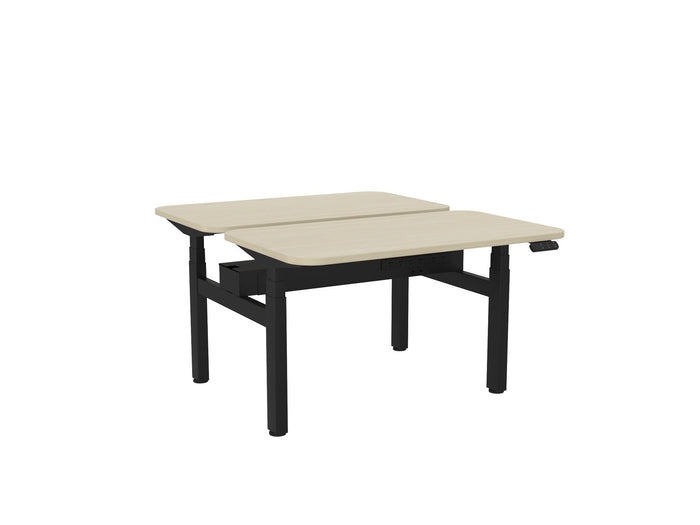Knight's Haven 1200mm x 700mm Electric Height Adjustable Double Sided Desk, Black Powdercoat Frame, Radius Corners Top, Choice of Worktop Colours Nordic Maple KG_HVE3DSD127RBNM