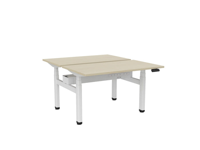 Knight's Haven 1200mm x 700mm Electric Height Adjustable Double Sided Desk, White Powdercoat Frame, Choice of Worktop Colours Nordic Maple KG_HVE3DSD127WNM