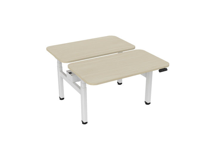 Knight's Haven 1200mm x 700mm Electric Height Adjustable Double Sided Desk, White Powdercoat Frame, Radius Corners Top, Choice of Worktop Colours