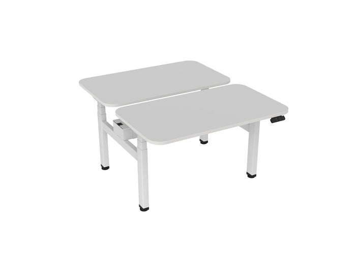 Knight's Haven 1200mm x 700mm Electric Height Adjustable Double Sided Desk, White Powdercoat Frame, Radius Corners Top, Choice of Worktop Colours