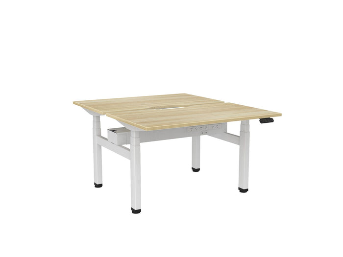 Knight's Haven 1200mm x 700mm Electric Height Adjustable Double Sided Desk, White Powdercoat Frame, Scallop Top, Choice of Worktop Colours Atlantic Oak KG_HVE3DSD127SWAO