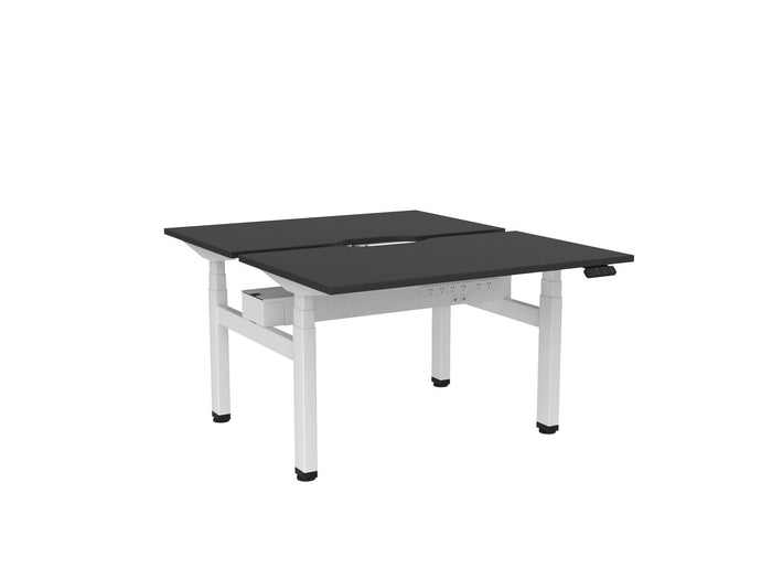 Knight's Haven 1200mm x 700mm Electric Height Adjustable Double Sided Desk, White Powdercoat Frame, Scallop Top, Choice of Worktop Colours Black KG_HVE3DSD127SWBL