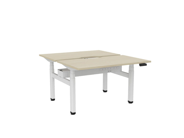 Knight's Haven 1200mm x 700mm Electric Height Adjustable Double Sided Desk, White Powdercoat Frame, Scallop Top, Choice of Worktop Colours Nordic Maple KG_HVE3DSD127SWNM