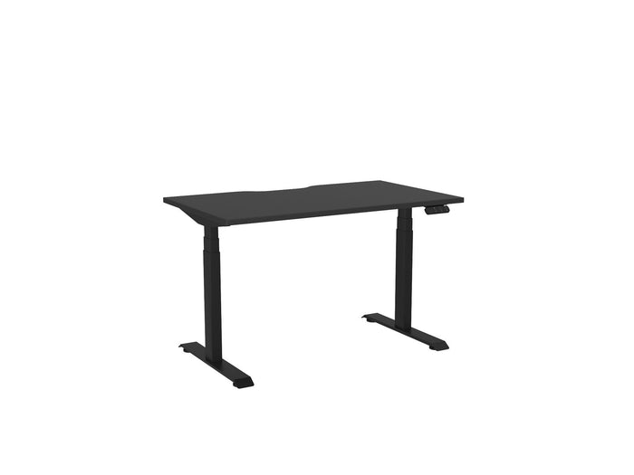 Knight's Haven 1200mm x 700mm Electric Height Adjustable Single Sided Desk, Black Powdercoat Frame, With Scallop Top, Choice of Worktop Colours Black KG_HVE3SSD127SBBL