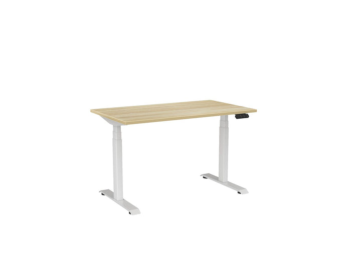 Knight's Haven 1200mm x 700mm Electric Height Adjustable Single Sided Desk, White Powdercoat Frame, Choice of Worktop Colours Atlantic Oak KG_HVE3SSD127WAO