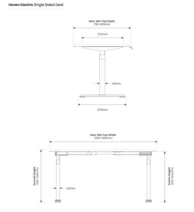 Knight's Haven 1200mm x 700mm Electric Height Adjustable Single Sided Desk, White Powdercoat Frame, With Scallop & Radius Corners Top, Choice of Worktop Colours
