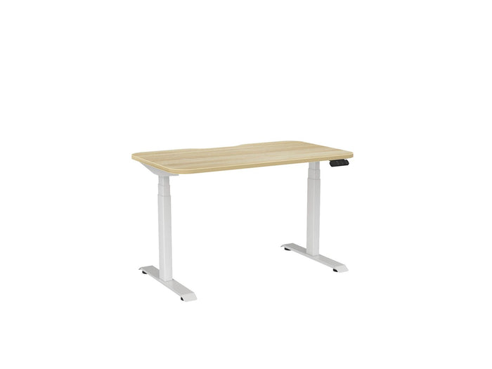 Knight's Haven 1200mm x 700mm Electric Height Adjustable Single Sided Desk, White Powdercoat Frame, With Scallop & Radius Corners Top, Choice of Worktop Colours Atlantic Oak KG_HVE3SSD127SRWAO