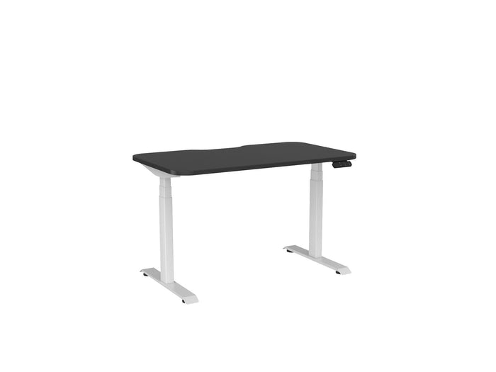 Knight's Haven 1200mm x 700mm Electric Height Adjustable Single Sided Desk, White Powdercoat Frame, With Scallop & Radius Corners Top, Choice of Worktop Colours Black KG_HVE3SSD127SRWBL