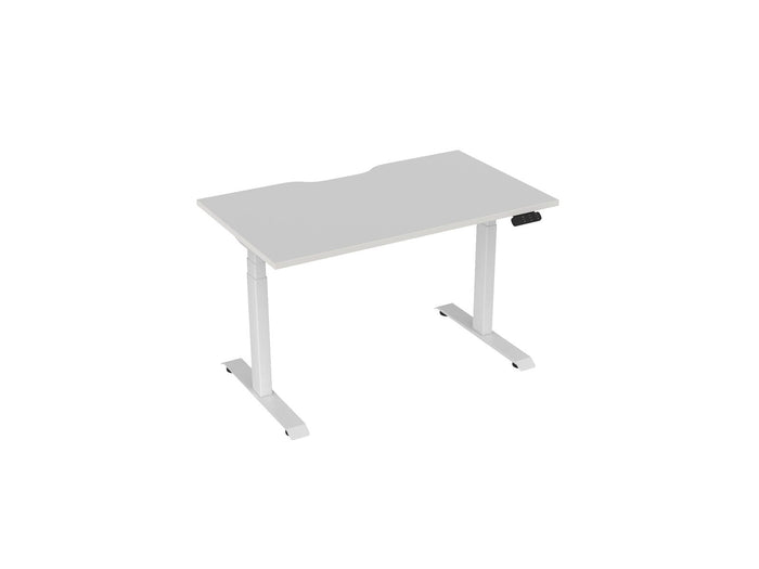 Knight's Haven 1200mm x 700mm Electric Height Adjustable Single Sided Desk, White Powdercoat Frame, With Scallop Top, Choice of Worktop Colours