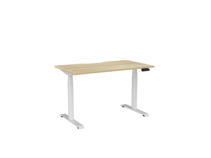 Knight's Haven 1200mm x 700mm Electric Height Adjustable Single Sided Desk, White Powdercoat Frame, With Scallop Top, Choice of Worktop Colours Atlantic Oak KG_HVE3SSD127SWAO