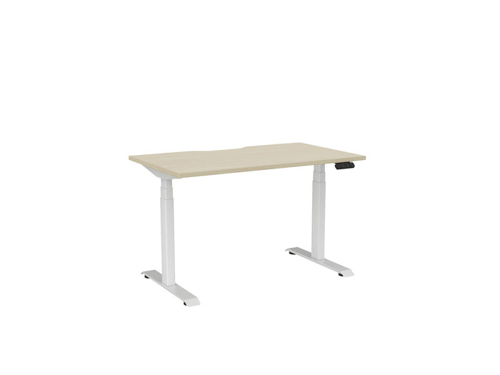 Knight's Haven 1200mm x 700mm Electric Height Adjustable Single Sided Desk, White Powdercoat Frame, With Scallop Top, Choice of Worktop Colours Nordic Maple KG_HVE3SSD127SWNM