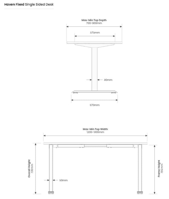 Knight's Haven 1200mm x 700mm Fixed Height Single Sided Desk, Black Frame, Scallop & Radius Corners Top, Choice of Worktop Colours
