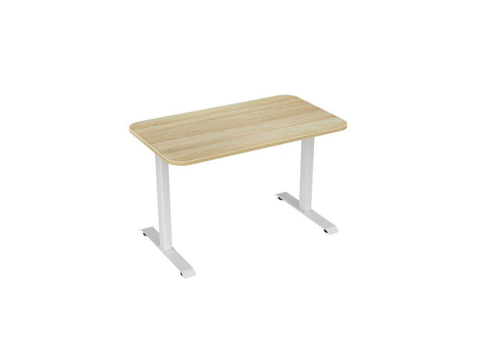 Knight's Haven 1200mm x 700mm Fixed Height Single Sided Desk, White Frame, Radius Corners Top, Choice of Worktop Colours Atlantic Oak KG_HVFSSD127RWAO