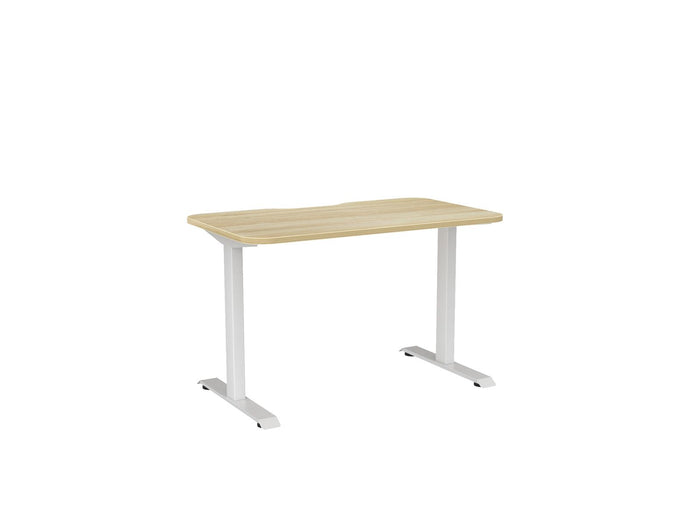 Knight's Haven 1200mm x 700mm Fixed Height Single Sided Desk, White Frame, Scallop & Radius Corners Top, Choice of Worktop Colours Atlantic Oak KG_HVFSSD127SRWAO