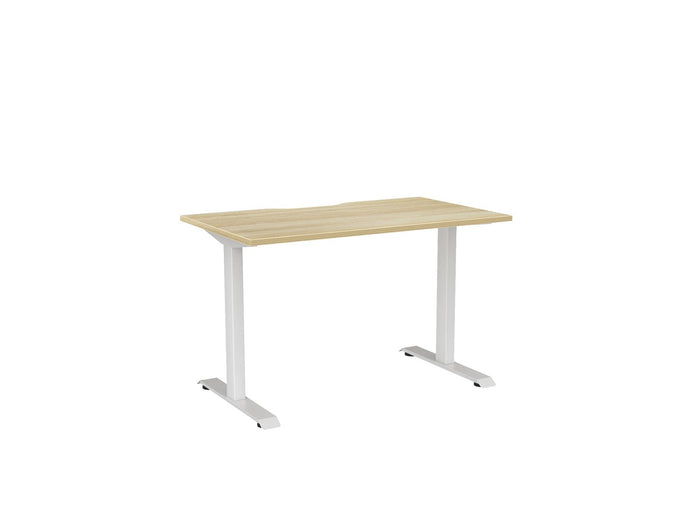 Knight's Haven 1200mm x 700mm Fixed Height Single Sided Desk, White Frame, Scallop Top, Choice of Worktop Colours Atlantic Oak KG_HVFSSD127SWAO