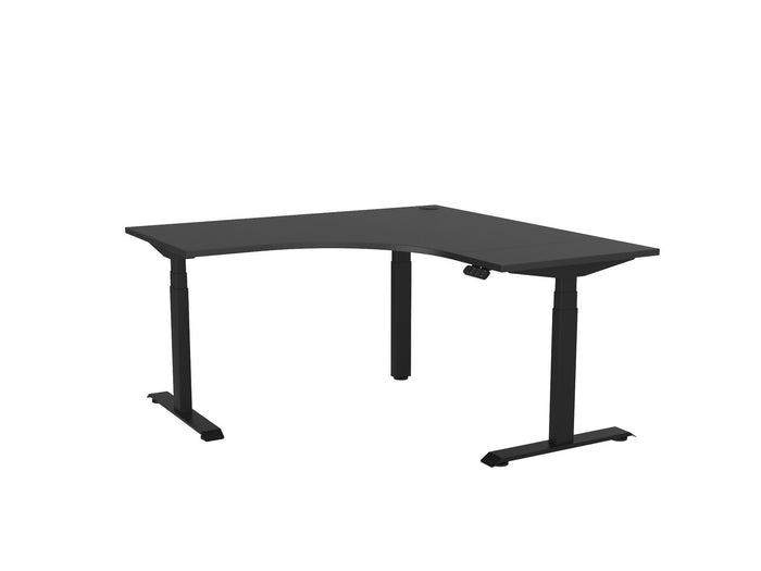 Knight's Haven 1500mm x 700mm 90° Electric Height Adjustable Workstation, Black Powdercoat Frame,  60mm Cable Port, Choice of Worktop Colours Black KG_HVE3W157BBL