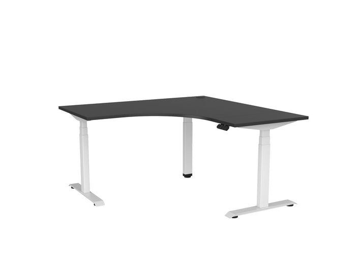 Knight's Haven 1500mm x 700mm 90° Electric Height Adjustable Workstation, White Powdercoat Frame,  60mm Cable Port, Choice of Worktop Colours Black KG_HVE3W157WBL