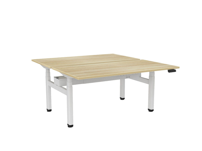 Knight's Haven 1500mm x 800mm Electric Height Adjustable Double Sided Desk, White Powdercoat Frame, Choice of Worktop Colours Atlantic Oak KG_HVE3DSD158WAO