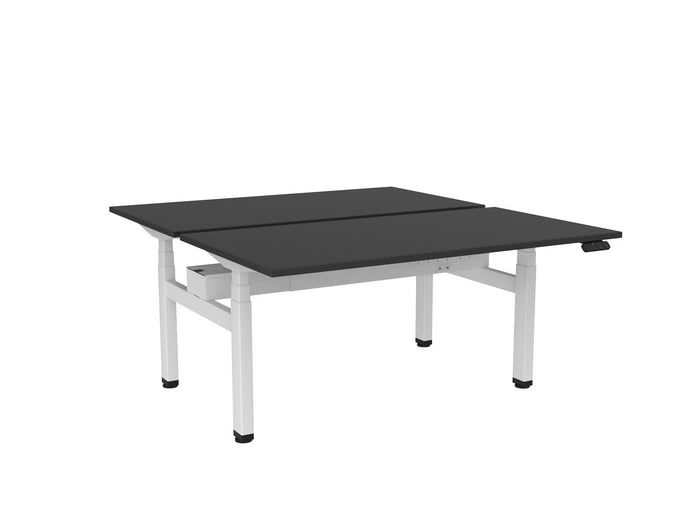 Knight's Haven 1500mm x 800mm Electric Height Adjustable Double Sided Desk, White Powdercoat Frame, Choice of Worktop Colours Black KG_HVE3DSD158WBL