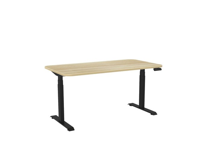 Knight's Haven 1500mm x 800mm Electric Height Adjustable Single Sided Desk, Black Powdercoat Frame, With Radius Corners Top, Choice of Worktop Colours Atlantic Oak KG_HVE3SSD158RBAO