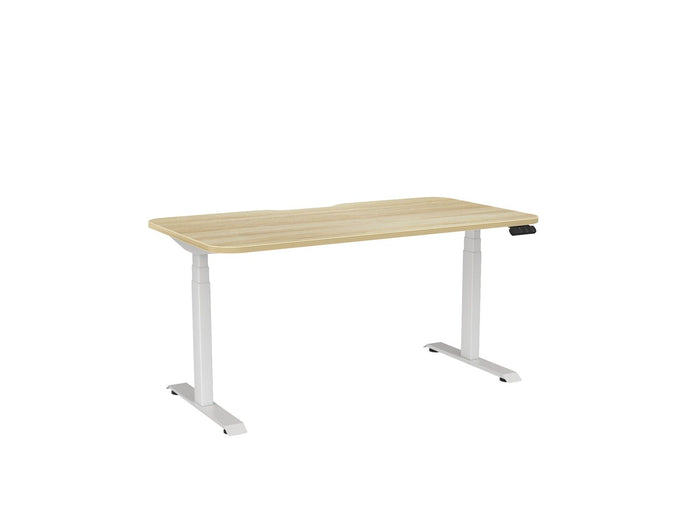 Knight's Haven 1500mm x 800mm Electric Height Adjustable Single Sided Desk, White Powdercoat Frame, With Scallop & Radius Corners Top, Choice of Worktop Colours Atlantic Oak KG_HVE3SSD158SRWAO