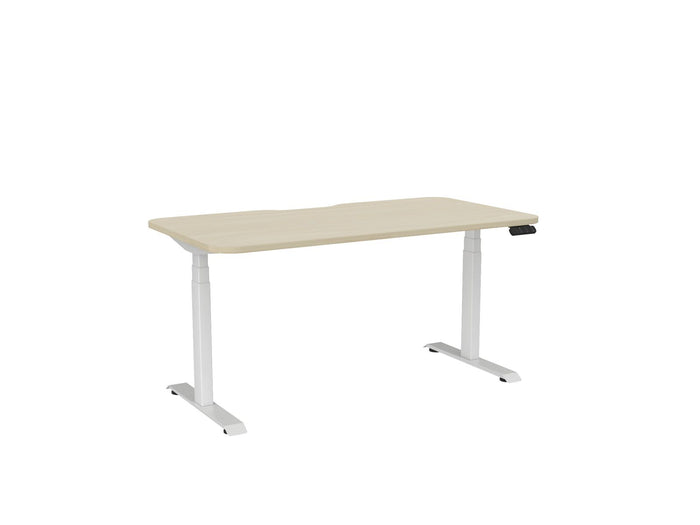 Knight's Haven 1500mm x 800mm Electric Height Adjustable Single Sided Desk, White Powdercoat Frame, With Scallop & Radius Corners Top, Choice of Worktop Colours Nordic Maple KG_HVE3SSD158SRWNM