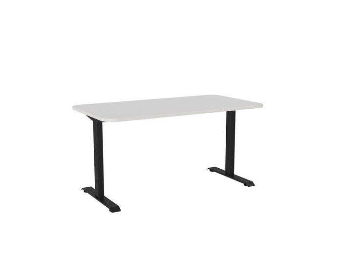 Knight's Haven 1500mm x 800mm Fixed Height Single Sided Desk, Black Frame, Radius Corners Top, Choice of Worktop Colours White KG_HVFSSD158RBW
