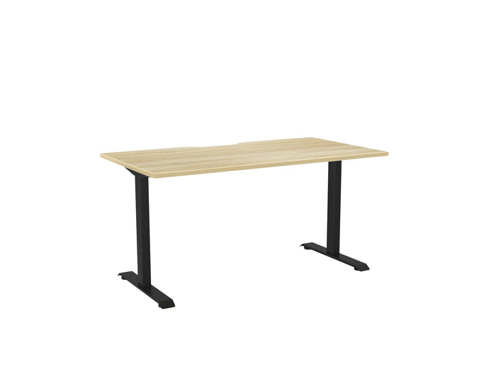 Knight's Haven 1500mm x 800mm Fixed Height Single Sided Desk, Black Frame, Scallop Top, Choice of Worktop Colours Atlantic Oak KG_HVFSSD158SBAO
