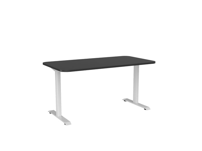 Knight's Haven 1500mm x 800mm Fixed Height Single Sided Desk, White Frame, Radius Corners Top, Choice of Worktop Colours Black KG_HVFSSD158RWBL