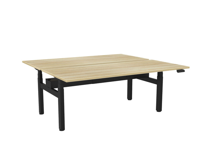 Knight's Haven 1800mm x 800mm Electric Height Adjustable Double Sided Desk, Black Powdercoat Frame, Choice of Worktop Colours Atlantic Oak KG_HVE3DSD188BAO