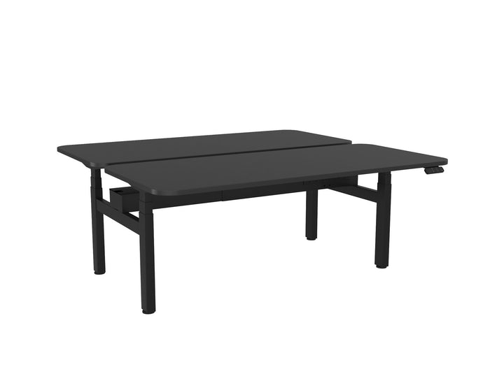 Knight's Haven 1800mm x 800mm Electric Height Adjustable Double Sided Desk, Black Powdercoat Frame, Radius Corners Top, Choice of Worktop Colours Black KG_HVE3DSD188RBBL