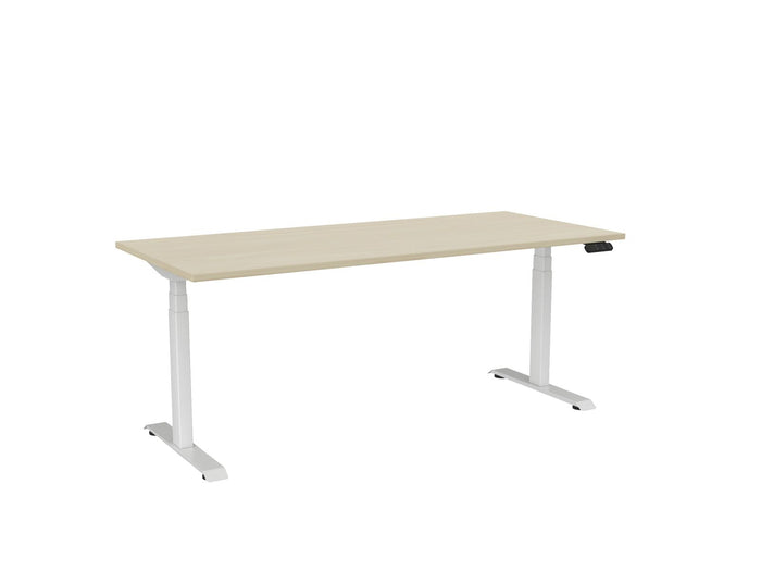 Knight's Haven 1800mm x 800mm Electric Height Adjustable Single Sided Desk, White Powdercoat Frame, Choice of Worktop Colours Nordic Maple KG_HVE3SSD188WNM