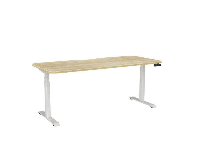 Knight's Haven 1800mm x 800mm Electric Height Adjustable Single Sided Desk, White Powdercoat Frame, With Scallop & Radius Corners Top, Choice of Worktop Colours Atlantic Oak KG_HVE3SSD188SRWAO