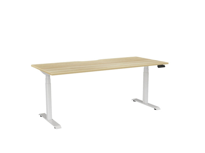Knight's Haven 1800mm x 800mm Electric Height Adjustable Single Sided Desk, White Powdercoat Frame, With Scallop Top, Choice of Worktop Colours Atlantic Oak KG_HVE3SSD188SWAO
