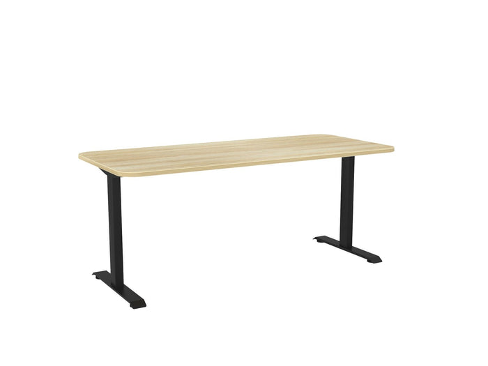 Knight's Haven 1800mm x 800mm Fixed Height Single Sided Desk, Black Frame, Radius Corners Top, Choice of Worktop Colours Atlantic Oak KG_HVFSSD188RBAO