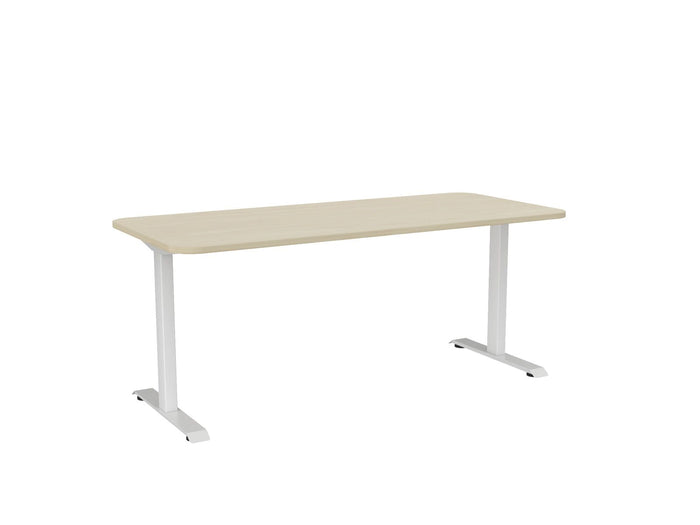 Knight's Haven 1800mm x 800mm Fixed Height Single Sided Desk, White Frame, Radius Corners Top, Choice of Worktop Colours Nordic Maple KG_HVFSSD188RWNM