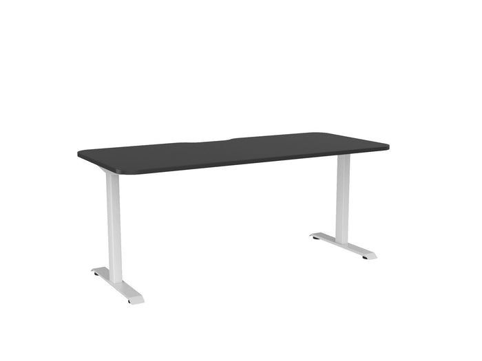 Knight's Haven 1800mm x 800mm Fixed Height Single Sided Desk, White Frame, Scallop & Radius Corners Top, Choice of Worktop Colours Black KG_HVFSSD188SRWBL