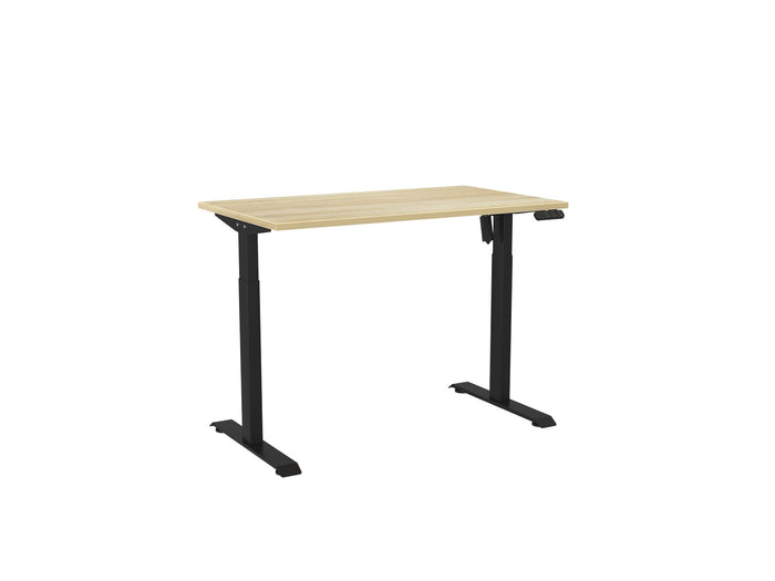Knight's Haven Boost 1200mm x 700mm Electric Height Adjustable Single Sided Desk, Black Powdercoat Frame, Atlantic Oak Top KG_HVBE2SSD127BAO