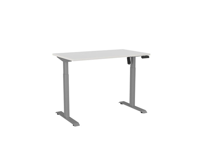 Knight's Haven Boost 1200mm x 700mm Electric Height Adjustable Single Sided Desk, Silver Powdercoat Frame, White Top KG_HVBE2SSD127SW