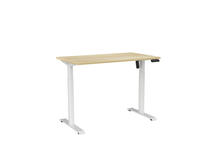 Knight's Haven Boost 1200mm x 700mm Electric Height Adjustable Single Sided Desk, White Powdercoat Frame, Atlantic Oak Top KG_HVBE2SSD127WAO