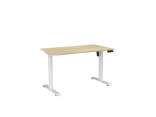 Knight's Haven Boost 1200mm x 700mm Electric Height Adjustable Single Sided Desk, White Powdercoat Frame, Atlantic Oak Top KG_HVBE2SSD127WAO