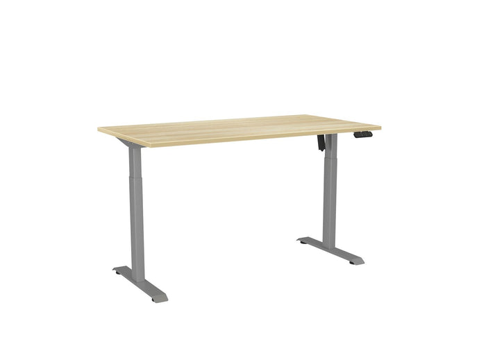 Knight's Haven Boost 1500mm x 800mm Electric Height Adjustable Single Sided Desk, Silver Powdercoat Frame, Atlantic Oak Top KG_HVBE2SSD158SAO
