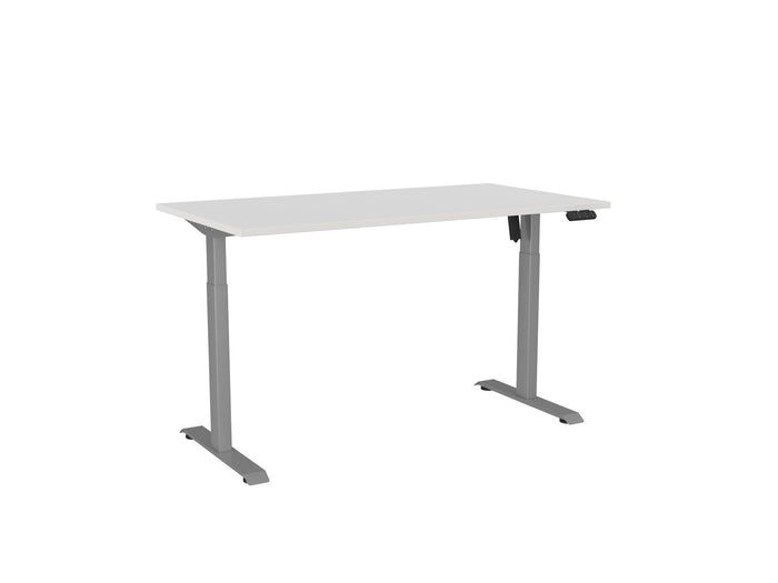 Knight's Haven Boost 1500mm x 800mm Electric Height Adjustable Single Sided Desk, Silver Powdercoat Frame, White Top KG_HVBE2SSD158SW