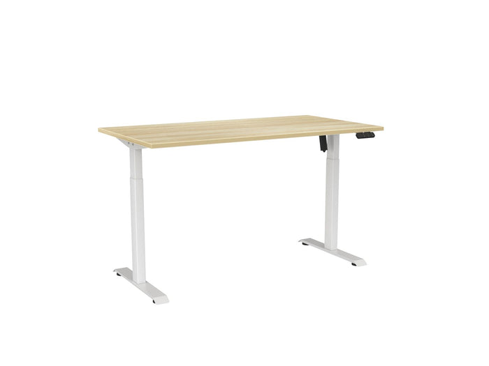 Knight's Haven Boost 1500mm x 800mm Electric Height Adjustable Single Sided Desk, White Powdercoat Frame, Atlantic Oak Top KG_HVBE2SSD158WAO