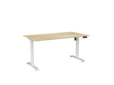 Knight's Haven Boost 1500mm x 800mm Electric Height Adjustable Single Sided Desk, White Powdercoat Frame, Atlantic Oak Top KG_HVBE2SSD158WAO