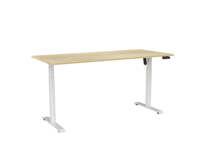 Knight's Haven Boost 1800mm x 800mm Electric Height Adjustable Single Sided Desk, White Powdercoat Frame, Atlantic Oak Top KG_HVBE2SSD188WAO