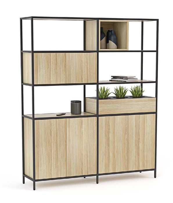 Knight's Kubix Shelving, Black Frame, Atlantic Oak Shelf KG_KUFULLAO