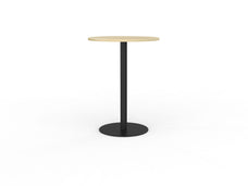 Knight's Polo Bar Leaner Table, Black Frame, 800mm Round Atlantic Oak Top KG_POLOBL8RBAO