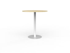 Knight's Polo Bar Leaner Table, White Frame, 1000mm Round Atlantic Oak Top KG_POLOBL10RWAO