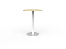 Knight's Polo Bar Leaner Table, White Frame, 800mm Round Atlantic Oak Top KG_POLOBL8RWAO